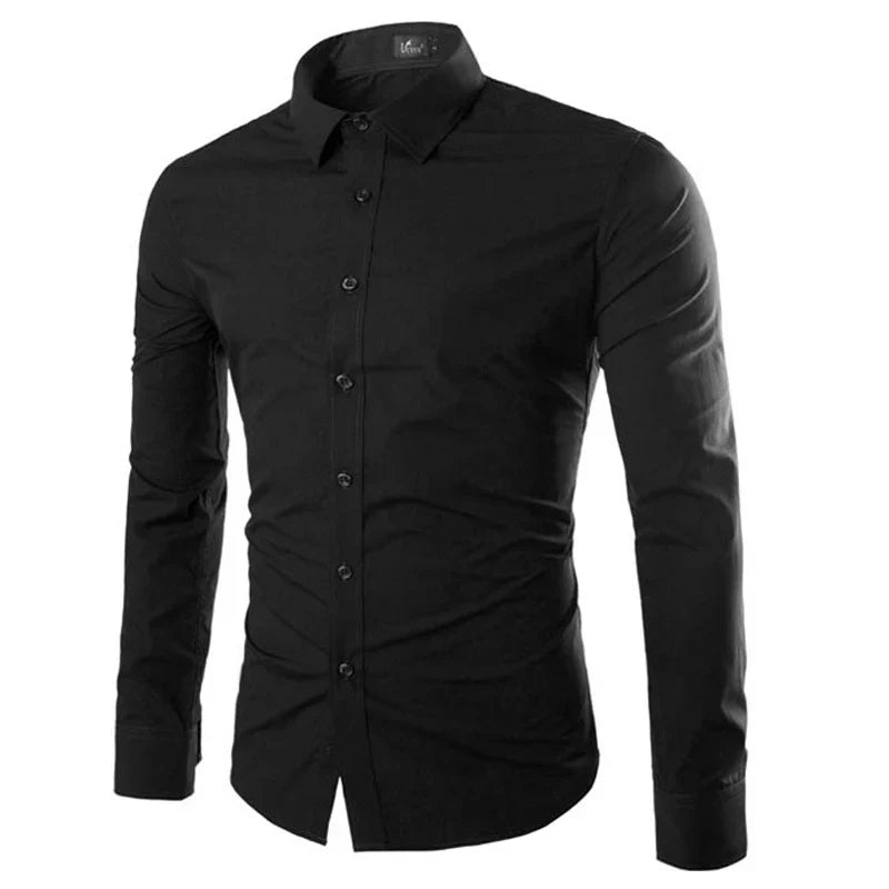 Effen zwart slim fit heren overhemd